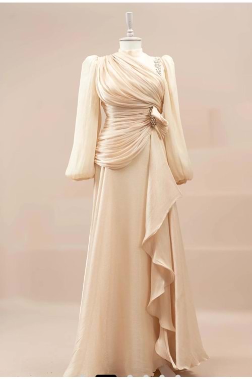 25Y5164 ABİYE JANJAN KUMAŞ ÖN DROPELİ BEL VE OMUZ TAŞ İŞLEMELİ