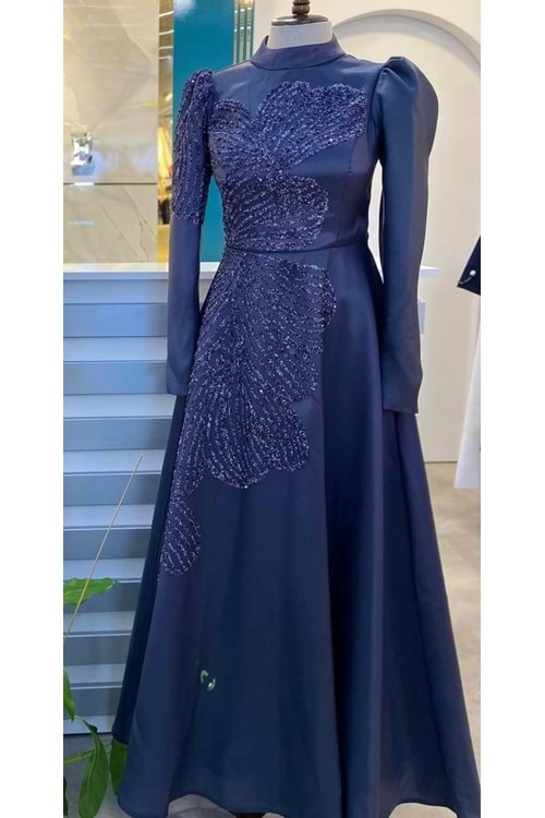 25Y4993 HENNİN ABİYE ELBİSE SİMLİ KUMAŞ PRENSES MODEL TAŞ İŞLEMELİ
