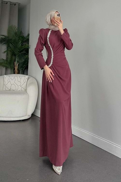 25Y5071 HENNİN ABİYE ELBİSE KREP KUMAŞ BALIK MODEL