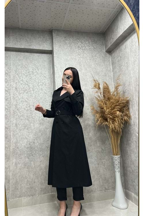 25Y16896 TRENCHKOT BEL KEMERLİ ORKA ZİNCİR DETAYLI