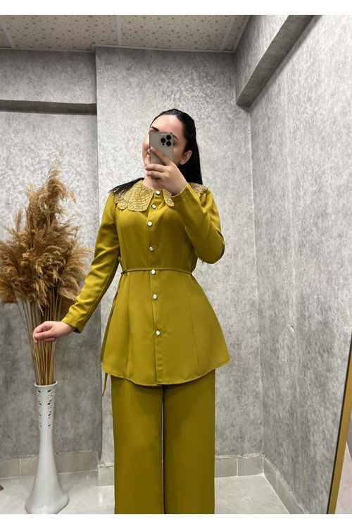 25Y2237 TAKIM CEKET PANTOLONASTARSIZ DANTEL YAKA