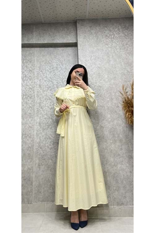 25Y130023 ELBİSE BEBE YAKA DANTEL İŞLEMELİ YARIM DÜĞME KAPAMA