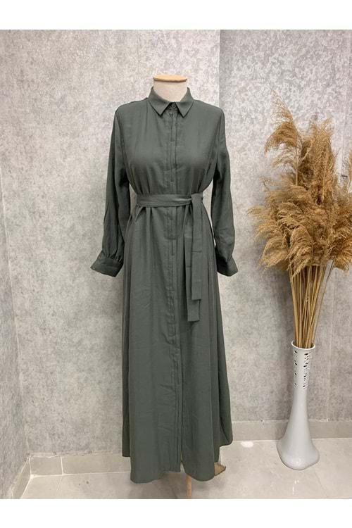 25Y6153 ELBİSE GİZLİ DÜĞMELİ KETEN KUMAŞ