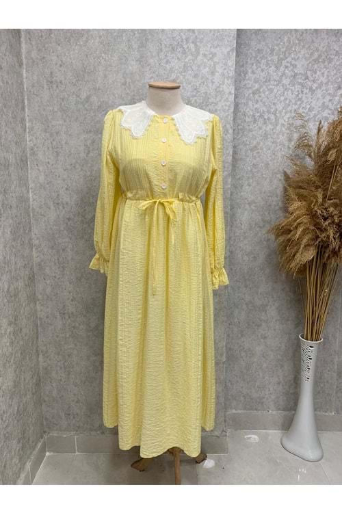 25Y61584 ELBİSE DANTEL YAKALI YARIM DÜĞMELİ