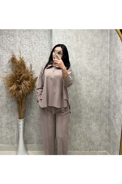 26K17538 ABACI TAKIM TUNİK PANTOLON BASİC YAKASI FERMUARLI