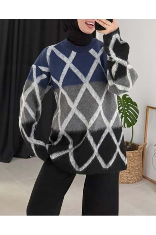 26K8738 KAZAK UZUN BAKLAVA DESEN ÜÇ RENKLİ