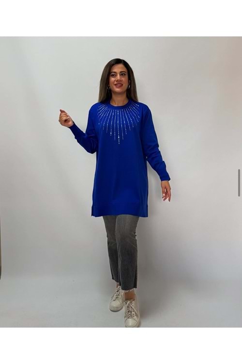 26K3150 TUNİK MERSERİZE TAŞ DETAYLI