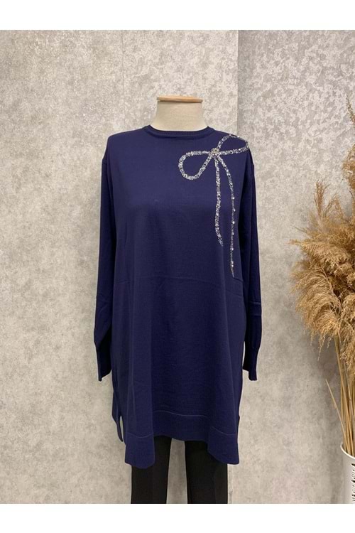 26K3130 TUNİK MERSERİZE TAŞLI KURDELE DETAYLI
