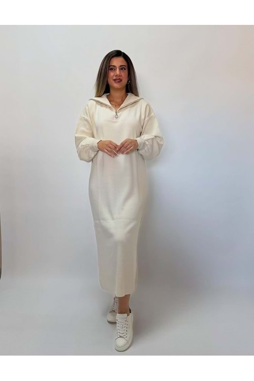 26K2828 ELBİSE TRİKO FERMUARLI DEVRİK YAKA