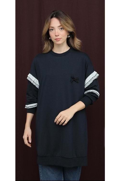 26K10718 TUNİK SWEAT KOLLARI FIRFIR DETAYLI