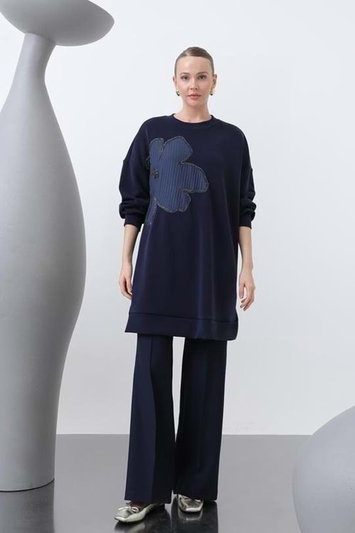 26K10627 TUNİK SWEAT OYSHO KUMAŞ ÖNÜ ÇİÇEK DESENLİ