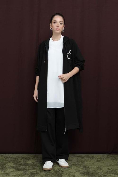 26K14393 TAKIM KAP PANTOLON KAPUŞONLU FERMUARLI BONCUK DETAYLI