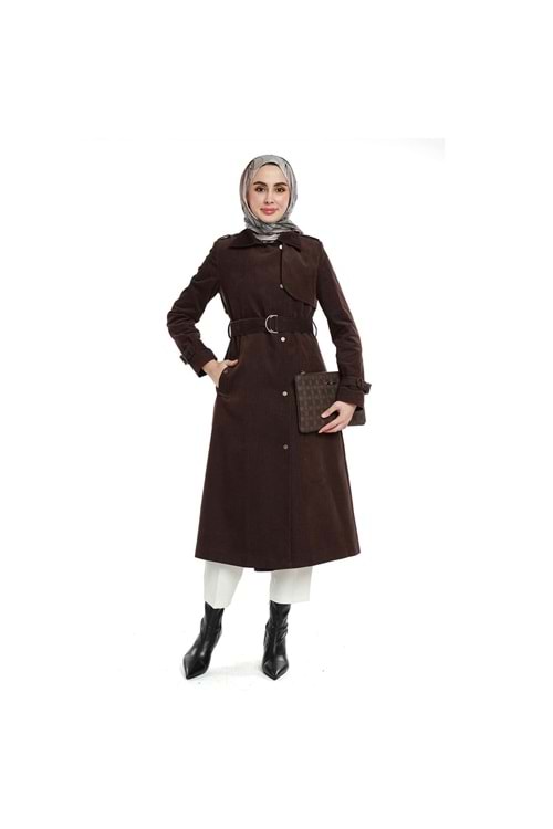 26K17583 TRENCHKOT KADİFE ÖNÜ ÇITÇIT KAPAMA