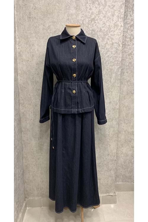 26Y40713 TAKIM BLUZ ETEK DÜĞMELERİ GOLD DETAYLI BELİ PENSLİ