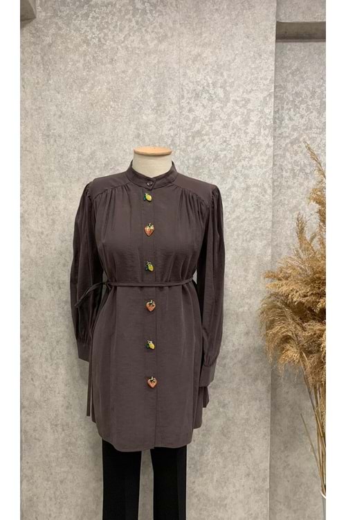 26Y5340 TUNİK GÖMLEK TENSEL KUMAŞ ÇİLEK VE LİMON DÜĞMELİ