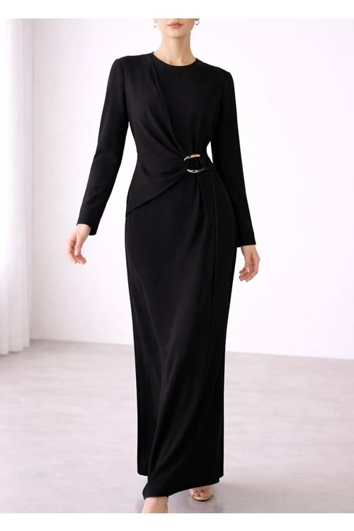 26Y3469 ELBİSE BAĞLAMALI GOLD YAKA DETAYLI