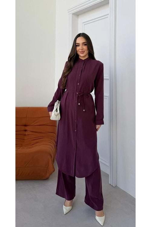 26Y4276 SOLE TAKIM TUNİK PANTOLON UZUN ÖNÜ DROPELİ DUBLE KOL