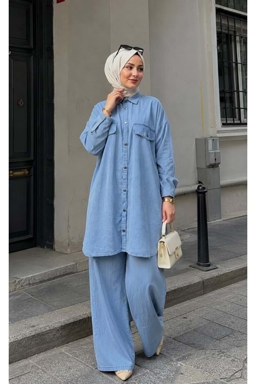 26Y352 TAKIM TUNİK PANTOLON KOT TENCEL CEP GÖRÜNÜMLÜ